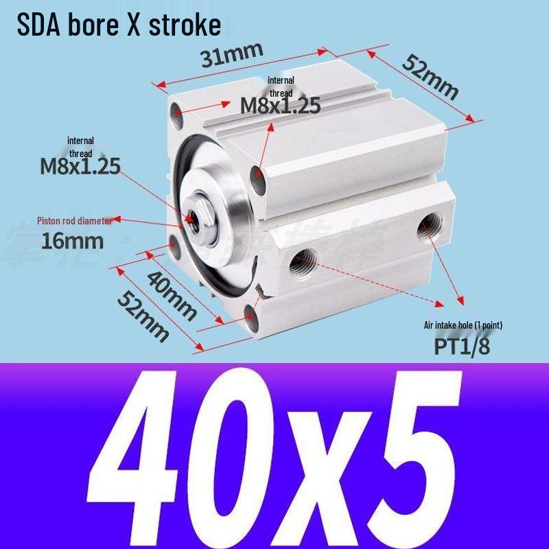 SDA Mini Pneumatic Cylinder, High Thrust, Thin Type, Bore Sizes 20/25/32/40/50