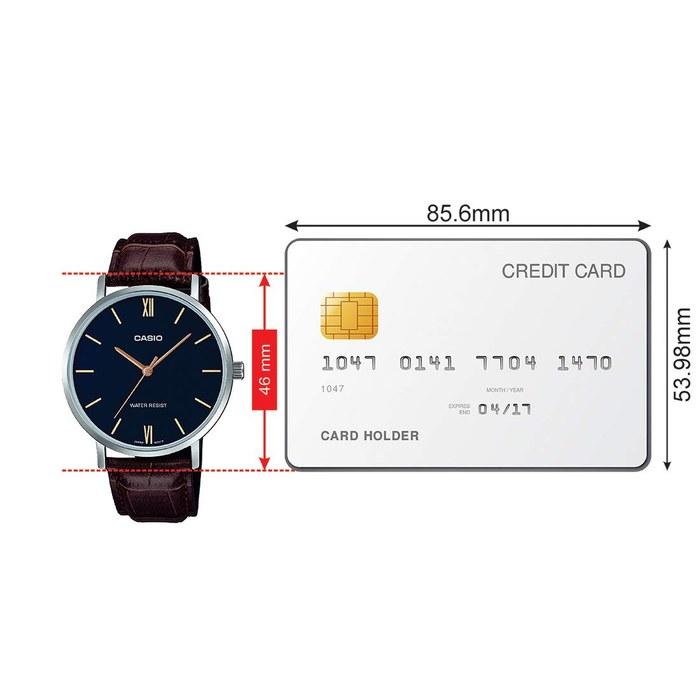 Casio MTP-VT01L-2B Men's Minimal Blue Dial Brown Leather Band Analog Watch, Silver, One Size. Analog Watch, Quartz Movement.