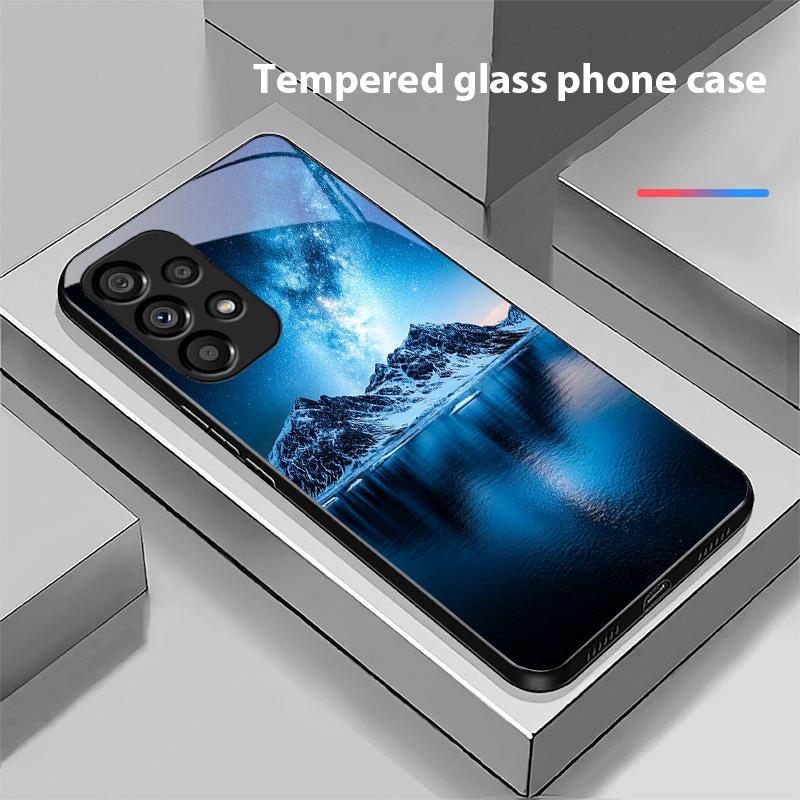 Piramida Gwiaździste Niebo Dla Samsung Galaxy S10 20 Plus 21 FE 22 23 24 FE 25 Ultra Czarny Szkło Hartowane Etui na Telefon Twarda Obudowa