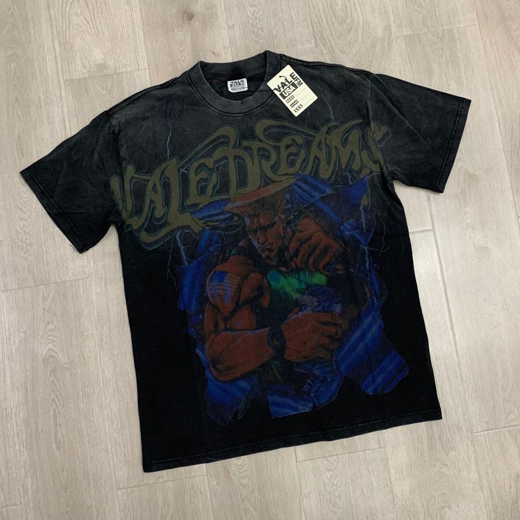 Meichao Vale New Retro Character Print Summer High Street Men and Women Loose Casual Wash Old Short Sleeve T-shirt