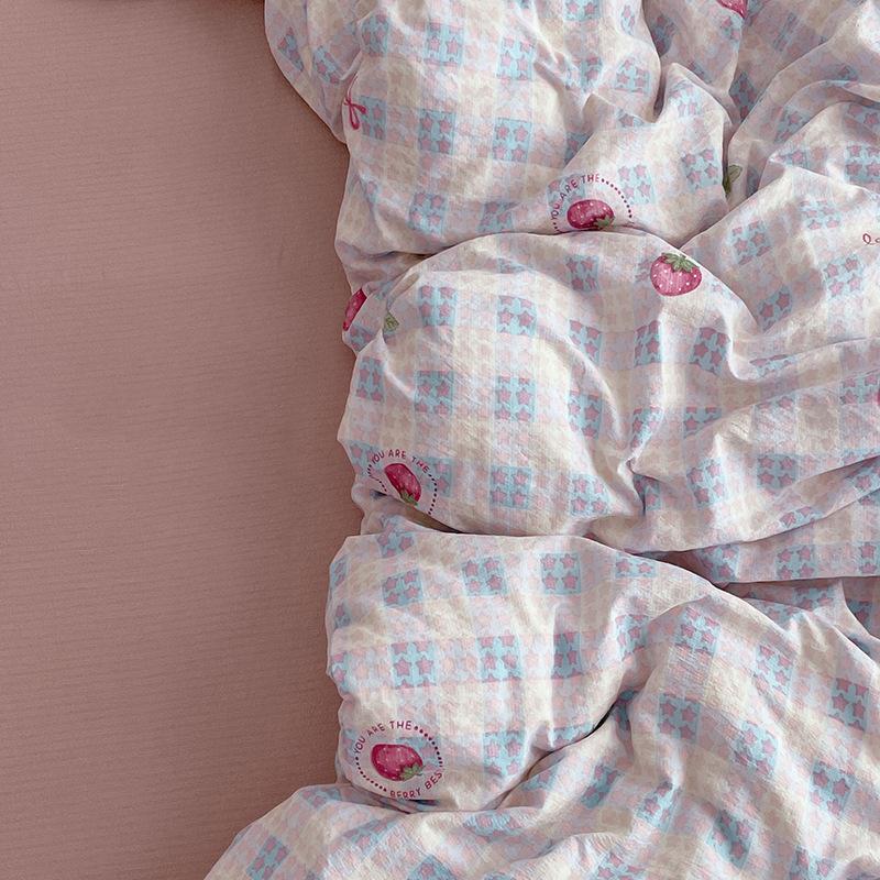 4 Piece Bedding Set Double Layer Gauze Quilt Cover Bed Sheet Pillow Cases Student Duvet Cover Fitted Sheet Soft Comfortable Bedding Set