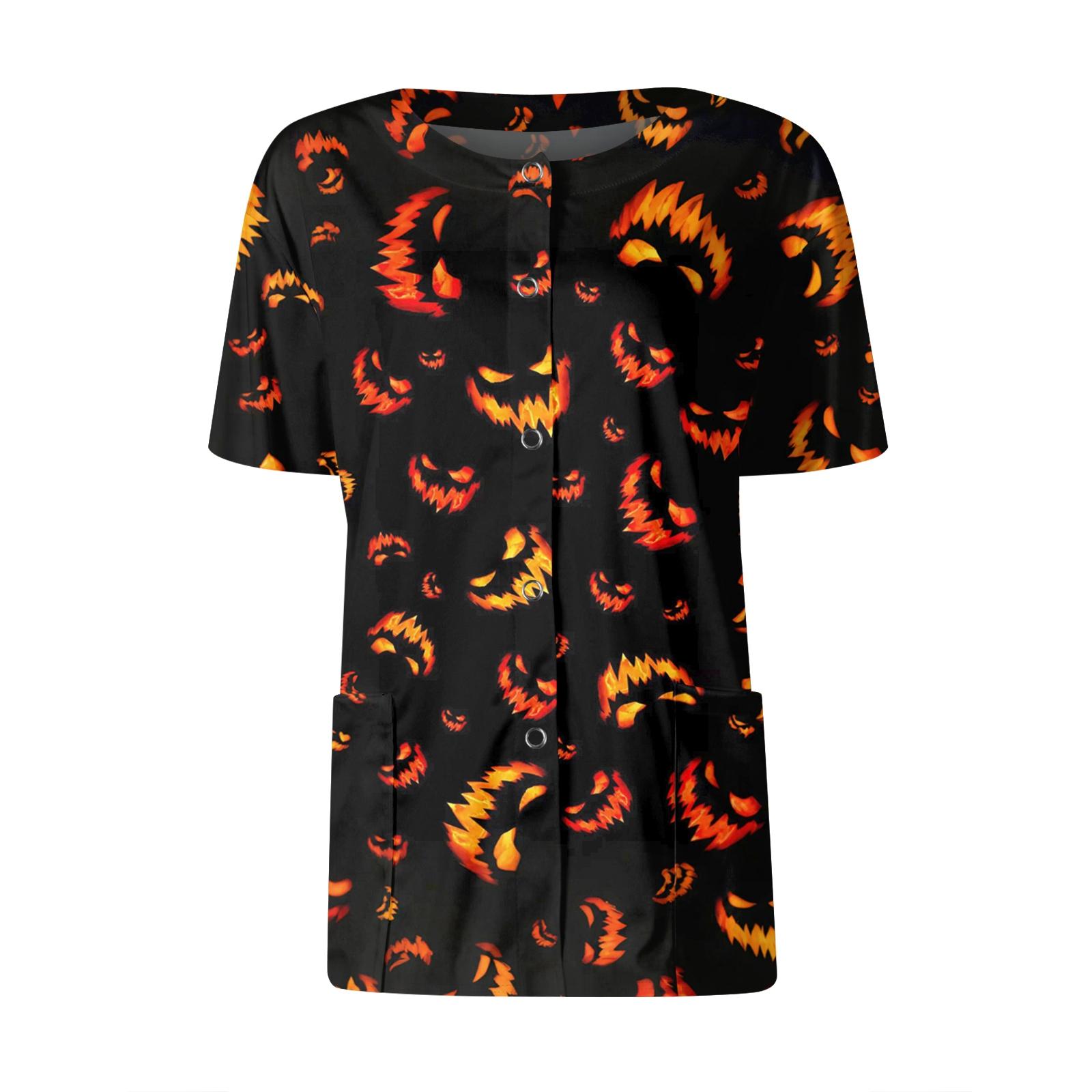 

Женские карманы с короткими рукавами и рисунком, воротник-стойка с рабочим принтом, однобортная защитная одежда, куртка-кардиган, топ L чёрный