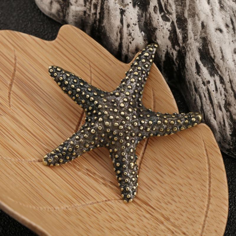 Vintage Brass Starfish Statue Antique Copper Animal Miniature Figurines Home Desktop Furnishing Decoration Accessories