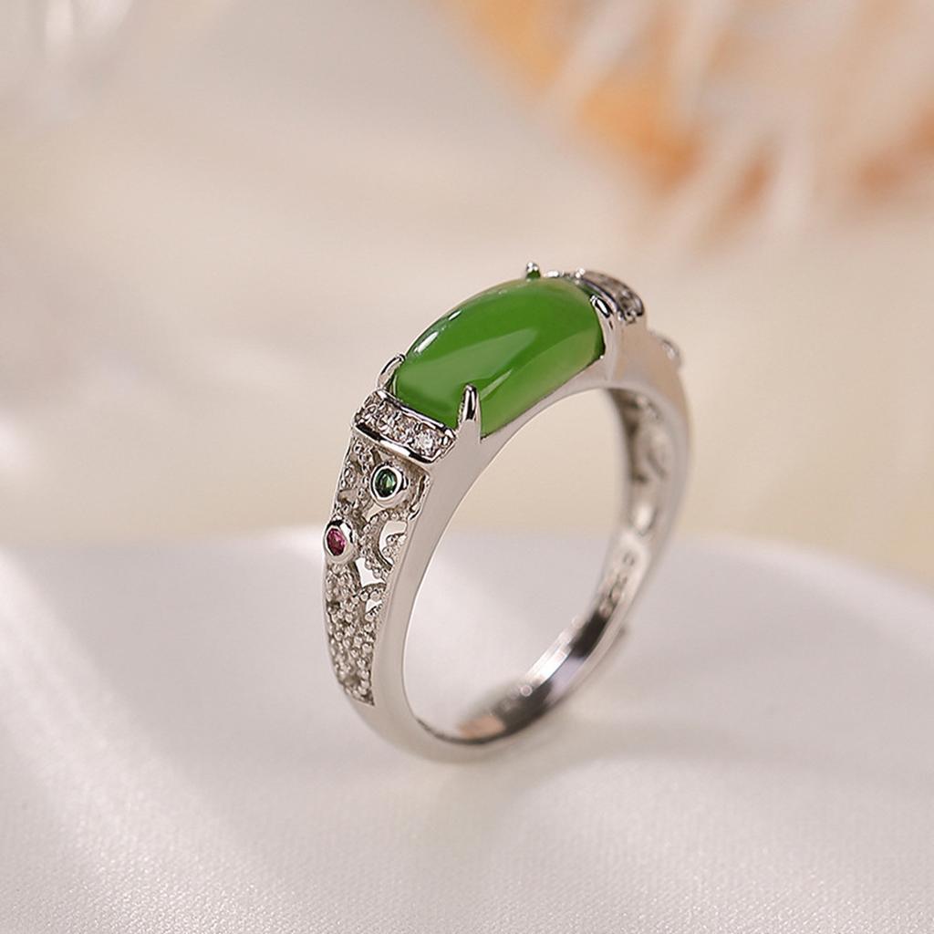 925 sterling silver retro temperament Hetian jasper hollow index finger ring feminine sense national tide ethnic style ring 2026