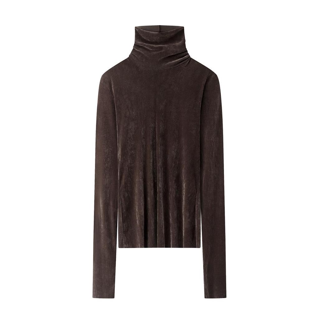 Autumn 2025 Velvet Slim-fit High-neck Long-sleeve Women's Top