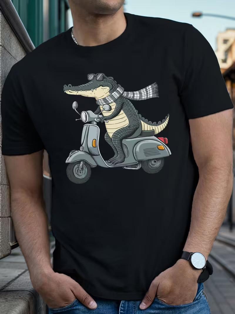 

Men s Crocodile Scooter Print T Shirt Casual Crew Neck 100% Cotton Summer Tee 5XL різнокольоровий