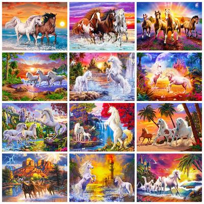 Diamant-Malerei-Set, Pferd, Sonnenuntergang, Heimdekoration, volle quadratische und runde Stickerei, Mosaik, Meerestier, Wandkunst
