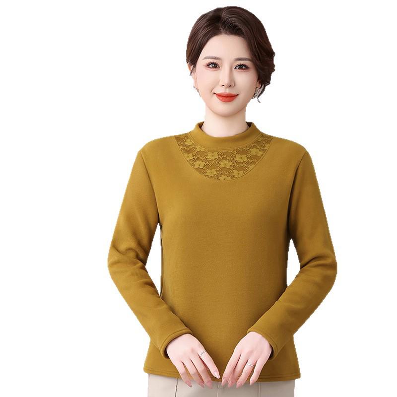 Mom's Autumn/Winter Warm Velvet Top for Middle-Aged & Elderly Women - Fashionable Thick Half-High Collar Base Layer
