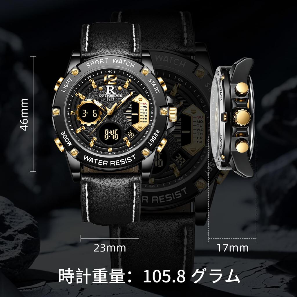 3 ATM water analog quartz genuine leather date dual luminous business perfect for job birthday Men's watch, resistant, movement, strap, display, time,