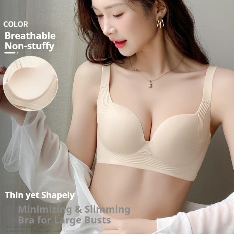 Plus Size Thin Seamless Minimizer Bra for Women Summer Breathable Lifting Anti-Sagging Intimates with Side Bust Coverage for Large Bust