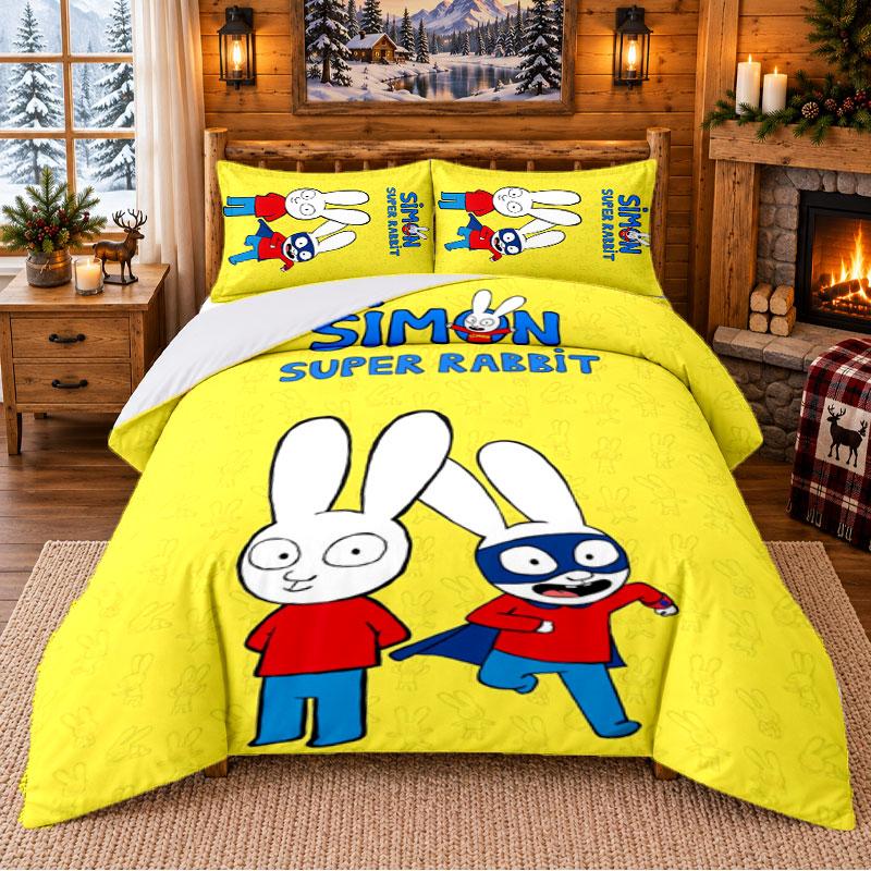 Simon Super Rabbit Pattern Bedding 3Pcs Set Bed Sheet And Pillowcases For Indoor Bedroom