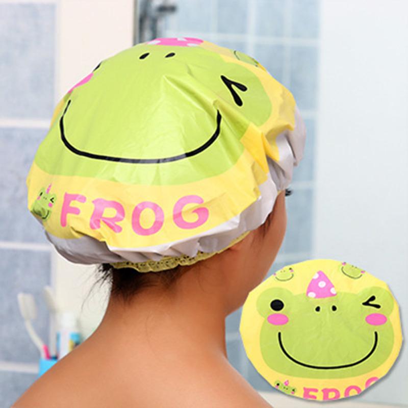 Niedliche Cartoon Wasserdichte Duschhaube Wiederverwendbare Spitze Elastisches Band Badehauben Hut