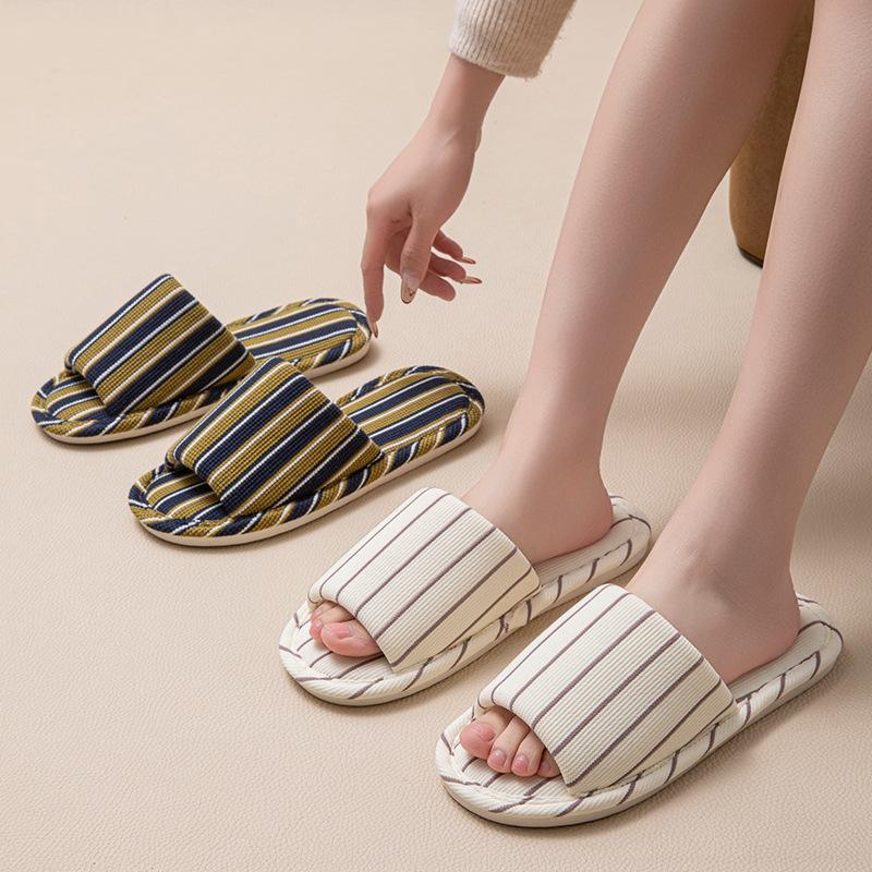 Stripe Platform Women Slippers Home Spring Summer Linen Flexible Shoes Girls Casual Indoor Slides Couple Soft Non-Slip Silent
