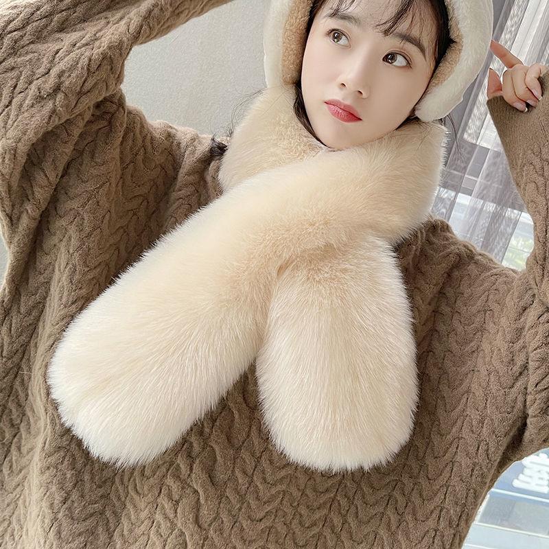 

Шарф женский зимний корейский теплый воротник из искусственного кроличьего меха плюшевый однотонный воротник для защиты шейного отдела позвоночника кашемир универсальный студент One size