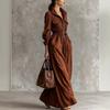 Women's Long Dress with Zipper Front, Lapel Collar and Elastic Waist for Everyday Wear