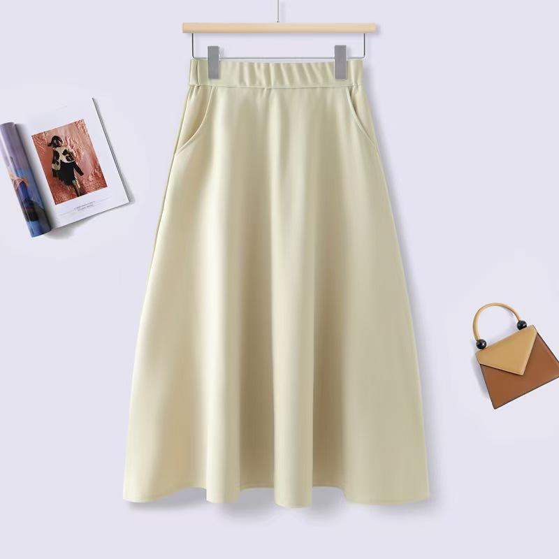 

Women s High Waist Satin Midi Skirt - Spring/Summer Loose, Slimming, Versatile Korean Umbrella Style. Large