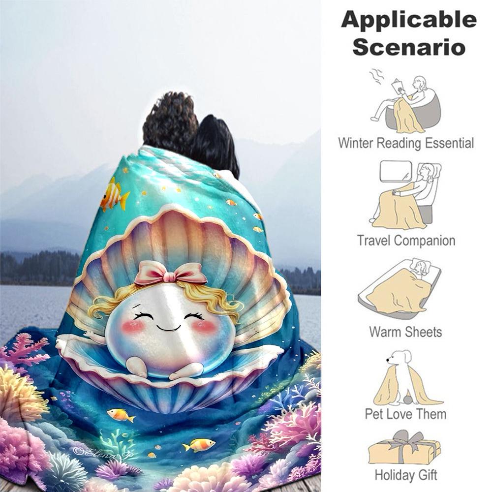 1PC shell oceanOutdoor Flannel Blanket - Soft Plush Decor for Picnics, camping, Bedroom, Playroom, Office, or Lunch Break 1314A