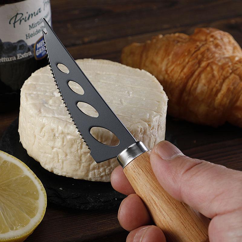 Stainless Steel Black Cheese Knife Set with Rubber Wood Handle for Butter & Pizza