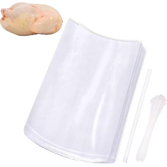 Large Turkey Shrink Bags,30 Pcs 16x30 Inches Clear Poultry Heat Shrink Bags Freezer with Zip Ties, Silicone Straw for Turkey,Chickens,Rabbits 30Pcs