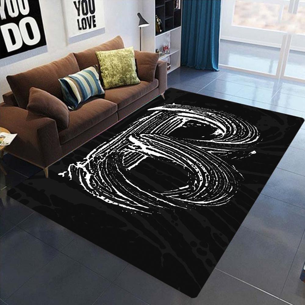 Artistic Letter Carpet Various Styles With Handwritten Brush Stroke Black White Designs NonSlip Rug For Living Room Decor