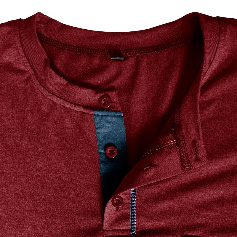 Męski T-shirt z długim rękawem Henley w blokach kolorystycznych, jesień/zima 2023, styl europejski i amerykański
