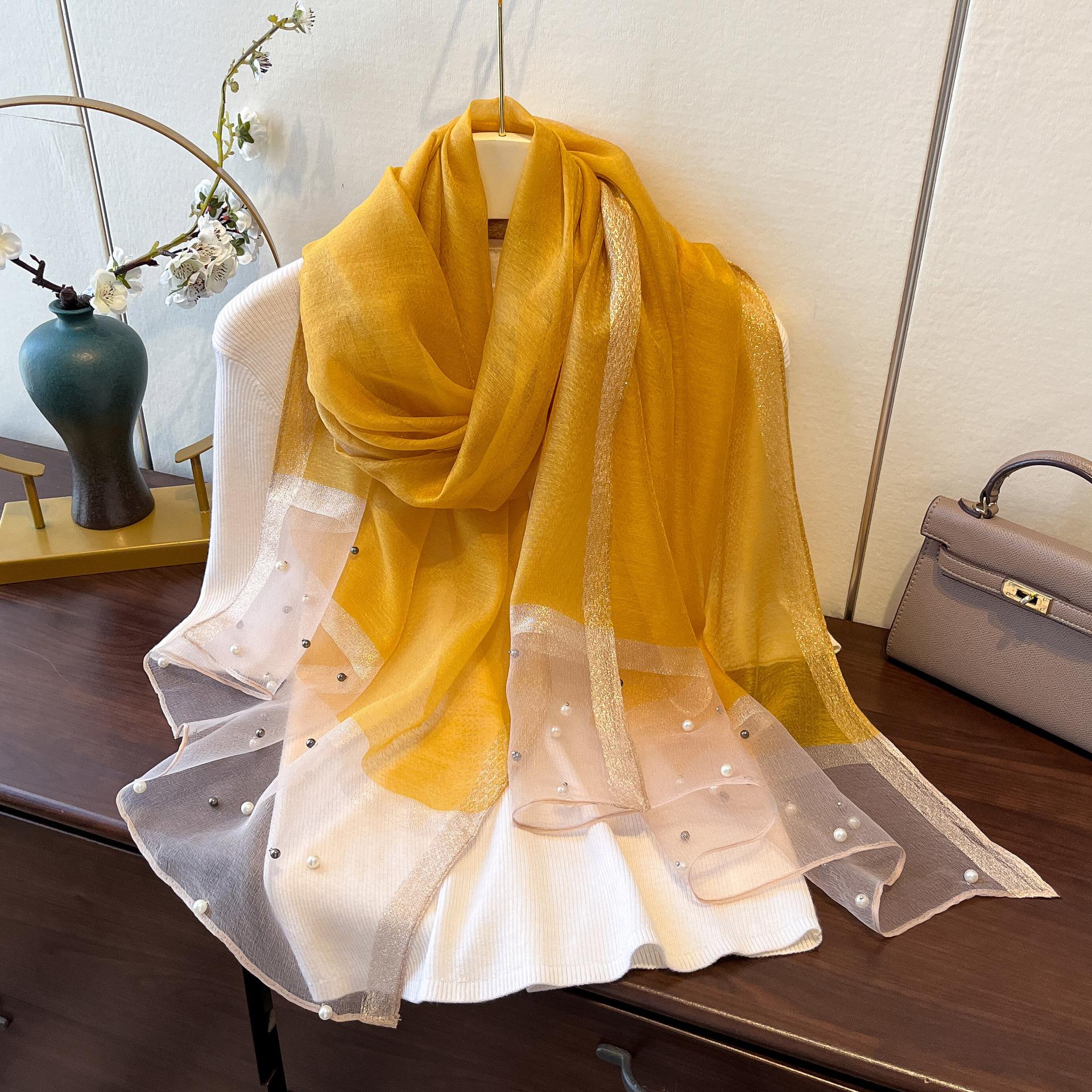 

Жіночий модний шарф Однотонний однотонний шовковий лляний шарф Шарфи Four Seasons Жіночий шовковий шарф жовтий