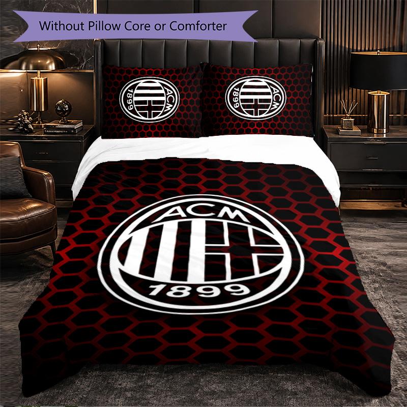 Set Biancheria da Letto AC Milan 3 Pezzi Morbido Set Copripiumino con Federe Set Decorazione Camera da Letto per la Casa