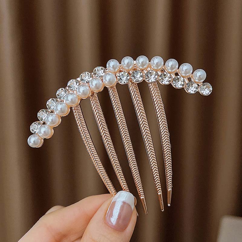 Korean White Pearl Crystal Hair Combs For Women Elegant Metal Pan Hair Insert Comb Ball Head Hairpin Hair Jewelry Accessories