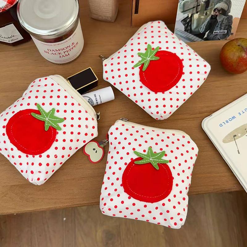 1pcs Red Polka Dot New Tomato Coin Purse Korean Fashion Mini Portable Pouch for Lipstick Earphones Cards Keys Small Cute Shoulde