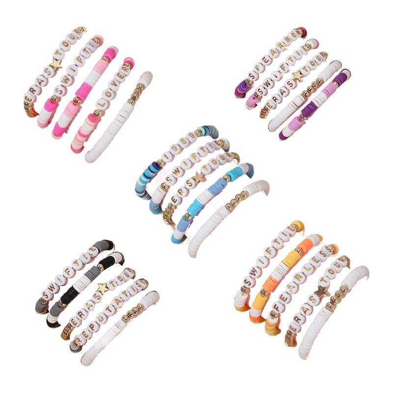 5Pcs/lot Multicolor Soft Clay Beads Bracelets Beaded Elastic Bangles Stackable
