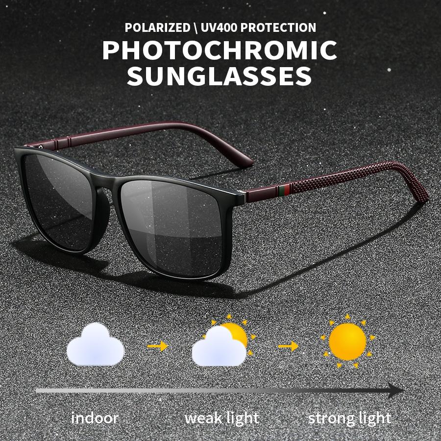 Fashion Photochromic Sunglasses Men Women Vintage Square UV400 Eyewear for Driving Fishing