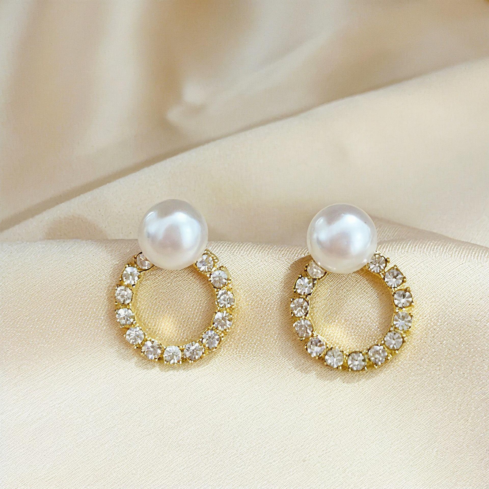 Korean Style Rhinestone Circle Pearl Women s Stud Earrings – Elegant Daily Wear