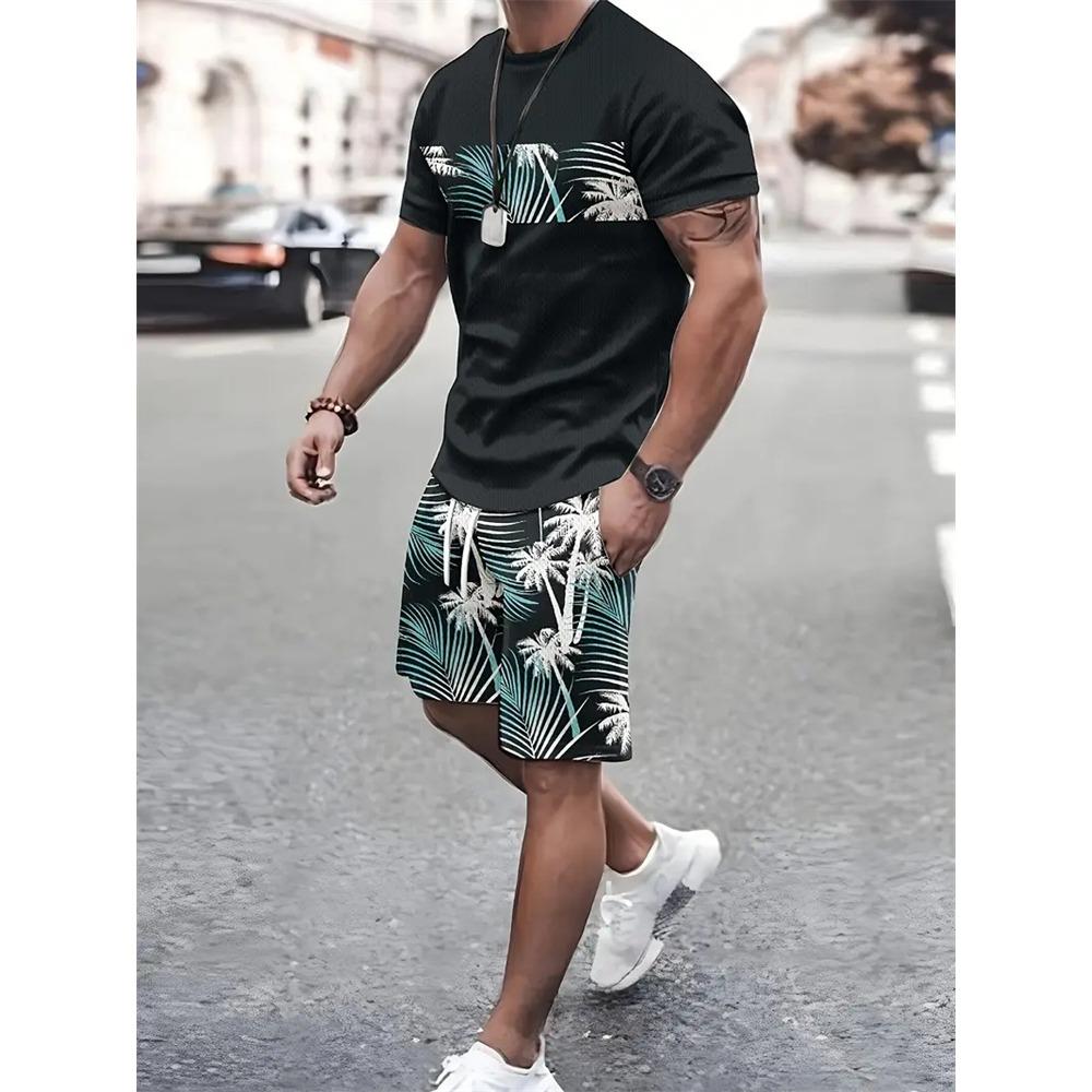 Set de pantaloni scurți de tricou la modă de vară, pentru bărbați, de stradă, cu mâneci scurte, cu mâneci scurte 3D.