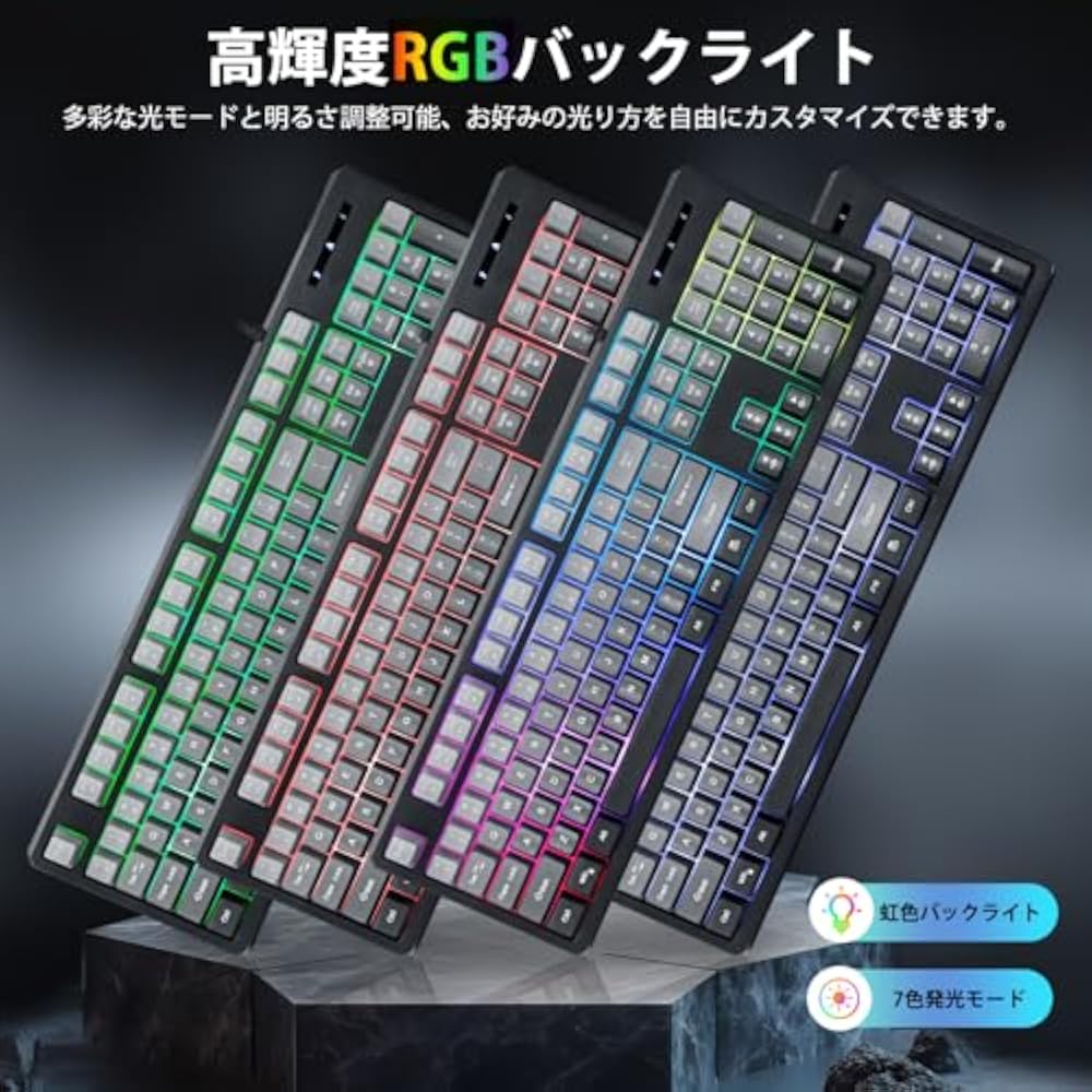 HUO JI Gaming Keyboard with Wired Numpad, 104 Keys, US Layout, Quiet Design, Mechanical Style, N ...