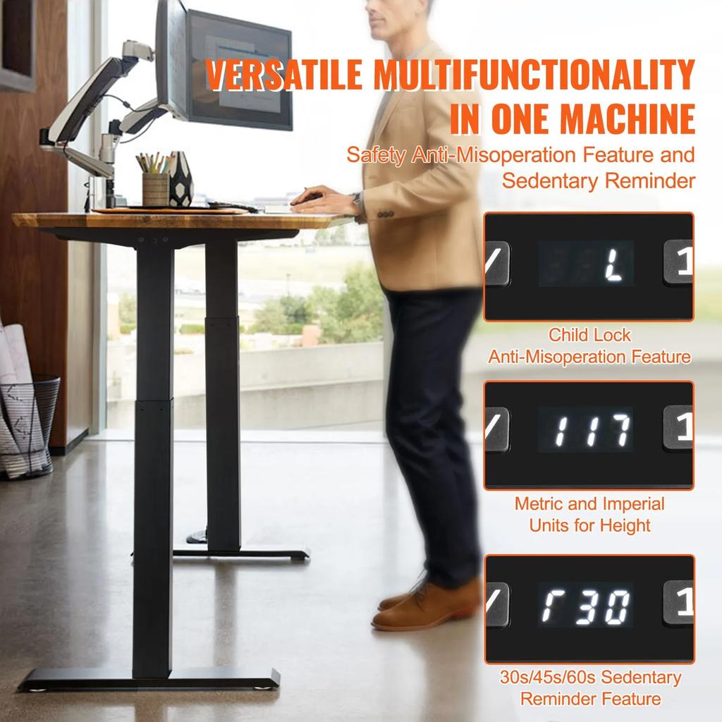 VEVOR Standing Desk Frame, Adjustable 70-117 Cm Height & 95-158 Cm Length Electric Stand Up Computer Desk Legs