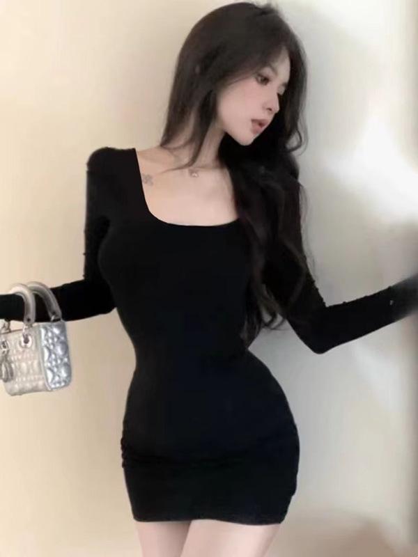 American Style Sexy Slim Fit Mini Dress - Women's Versatile Hip-Hugging Short Skirt for Spring and Autumn