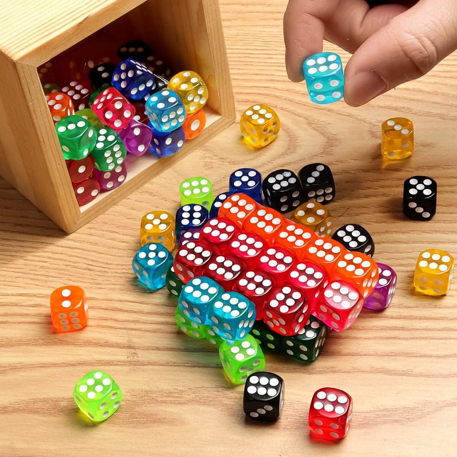 51pcs Colored Transparent Dices with Storage Box Set 14mm Acrylic Bulk 6 Sided Dices for Board Games Math Learning Classroom JXB
