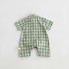 Summer Boys Plaid Short Sleeve Romper - Stylish Korean Style Crawling Suit for Infants