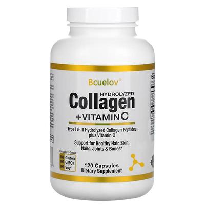Bcuelov Hydrolyzed Collagen Vitamin C Capsules Collagen Peptides Combined with USP Grade Vitamin C To Protect Skin Hair and Nail Health