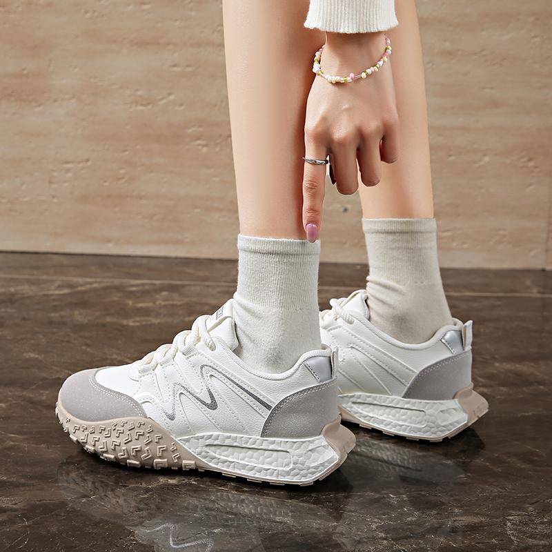 Fashion Spring Thick Bottom Women's Shoes 2025 Summer Casual Patchwork Leather Sneakers Casual Vulcanised Shoes Ladies Chaussure Femme