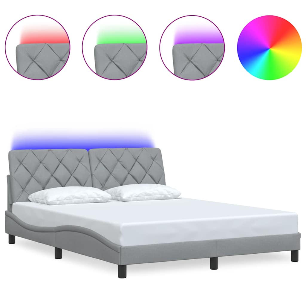 LED Bed Frame without Mattress Light Grey 160x200 cm Fabric