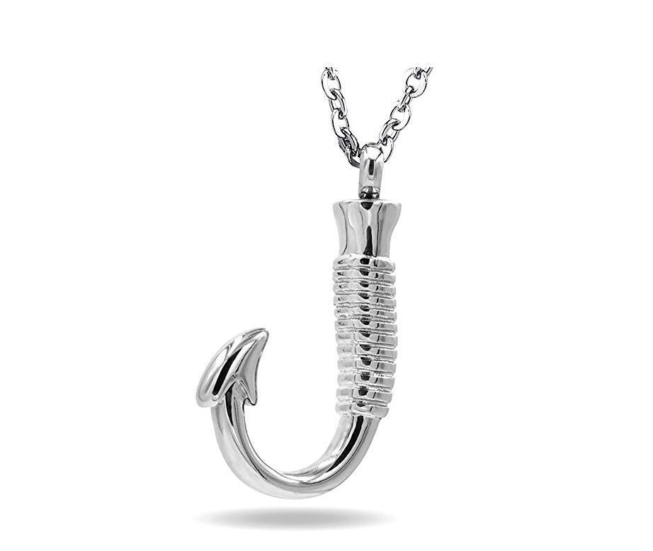 Stainless Steel Fish Hook Memorial Ashes Necklace Pendant Perfume Bottle