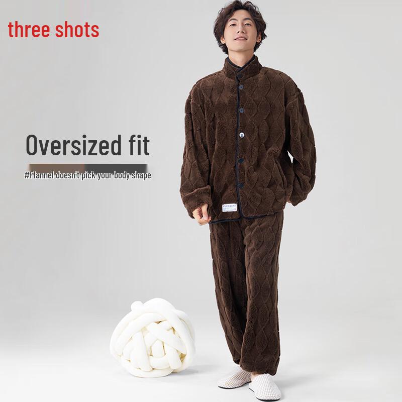 Threegun Men s Fluffy Series Flannel Pajama Set L