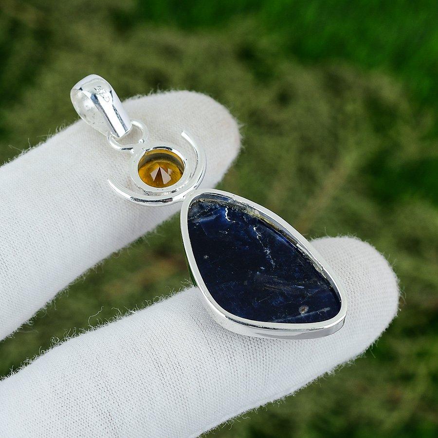 925 Sterling Silver Sodalite Stone Citrine Third Eye Chakra Trendy Wife Pendant