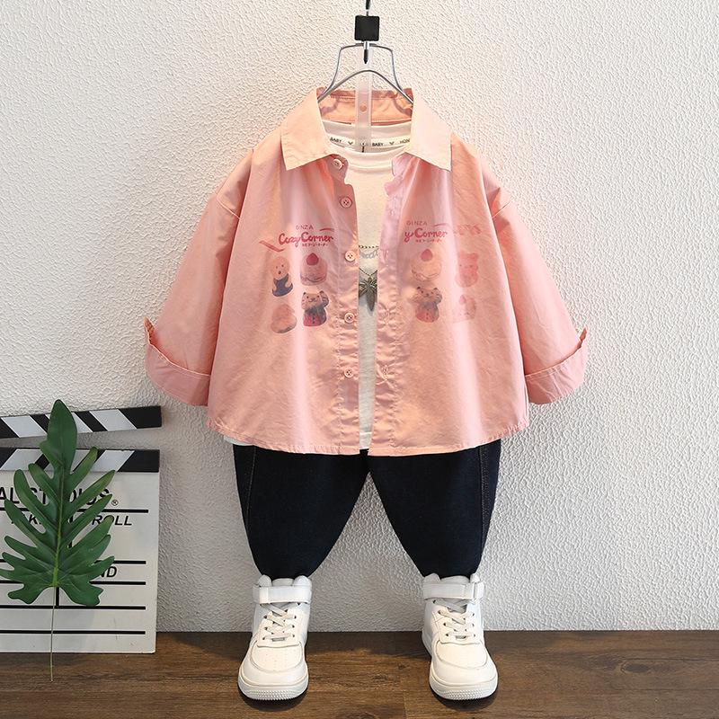 

Стильная розовая рубашка с длинным рукавом для мальчиков - Модная детская одежда весна/осень 2025 120 cm розовый