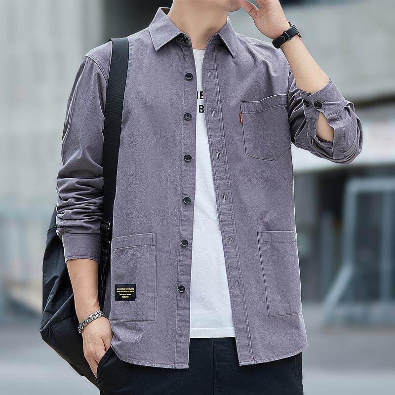 Cotton Washed Long Sleeved Workwear Shirt for Men, Spring and Autumn Styles