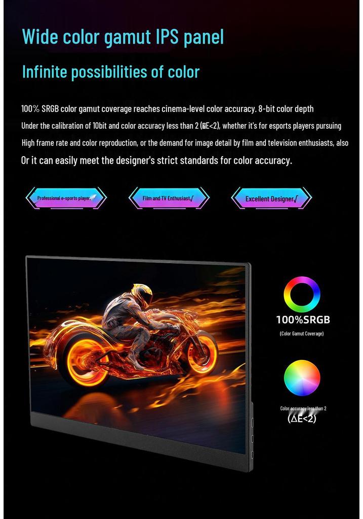 16-Inch CNC Shell Portable Monitor, 165Hz Refresh Rate, 2.5K HD, 100% sRGB High Color Gamut