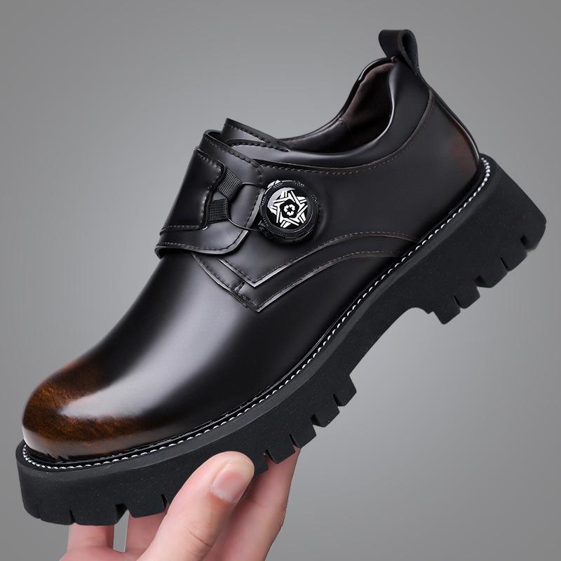 

Кожаная обувь мужская деловая нарядная из коровьей кожи с пряжкой лакированная британская глянцевая на платформе туфли для костюма мужские 48