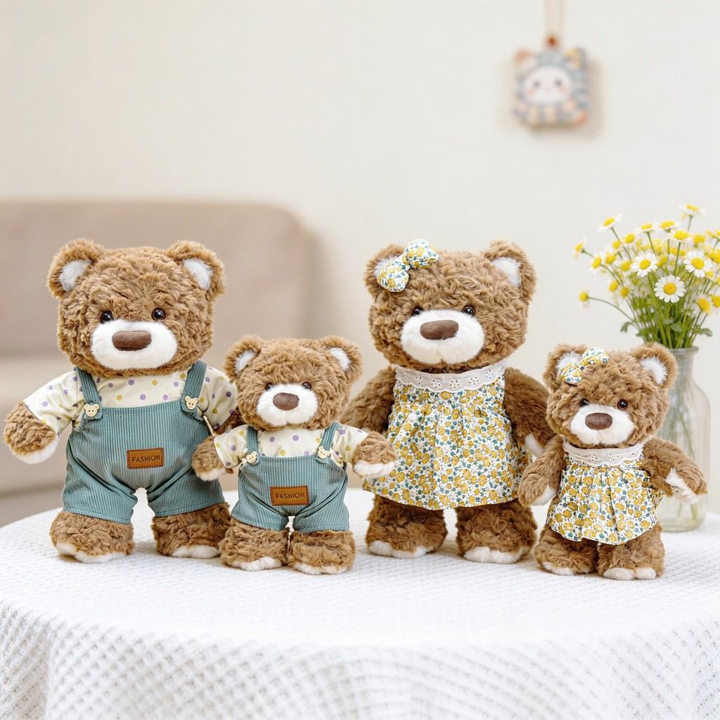 Plush Teddy Bear Figurine With Floral Overalls For Kids And Collectors