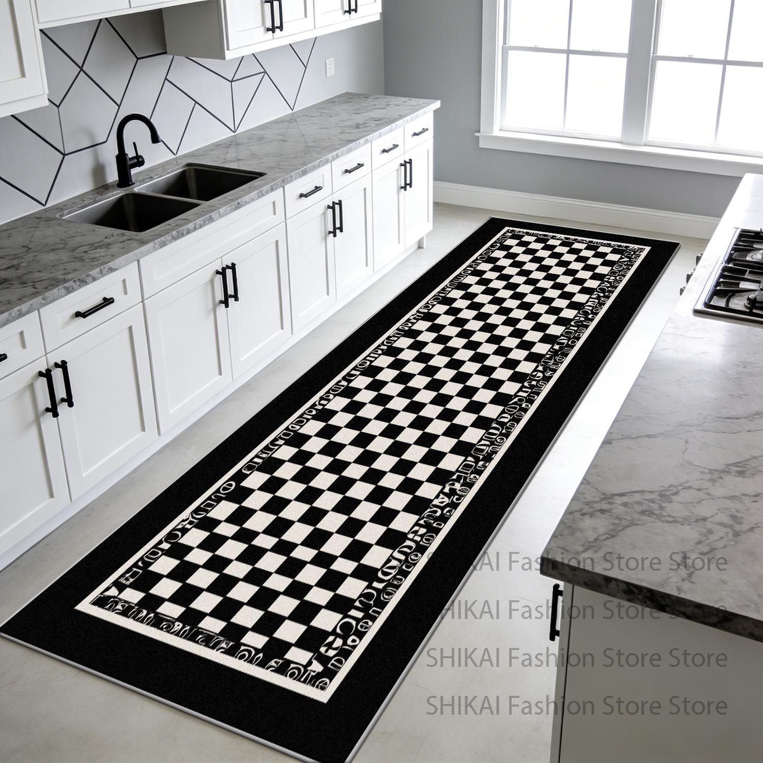 

Black White Geometry Easy Clean Kitchen Long Carpet Decoration Bedside Antiskid Soft Rug Foldable Lint-free Doorway Floor Mats 60x160cm